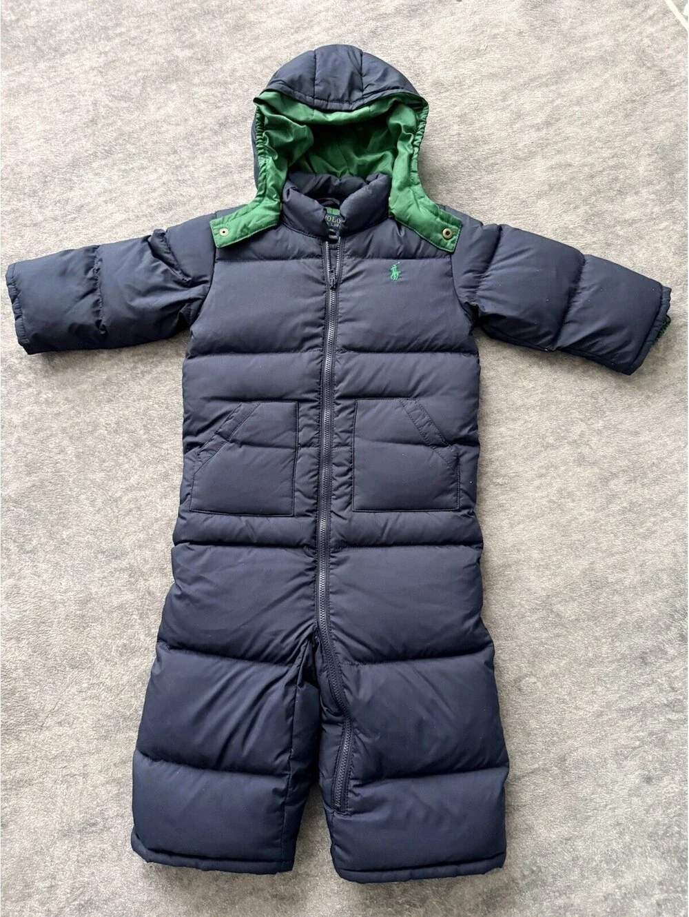 Polo Ralph Lauren Baby Snowsuit 24M Hooded Puffer Bunting Navy Green Winter